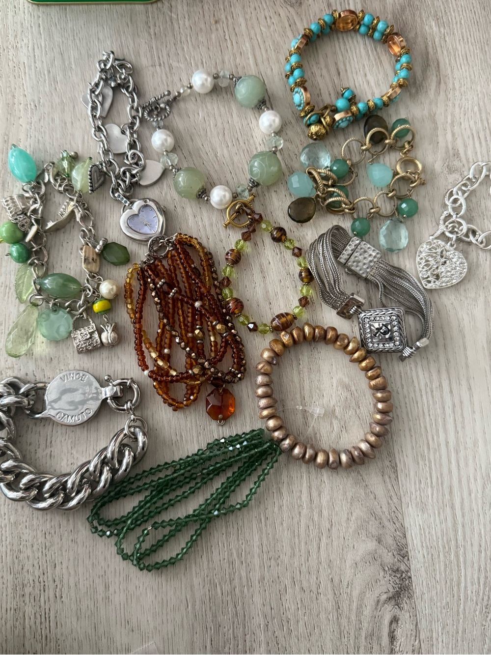 Mixed Green and‎ Gold Beaded Bracelet Set - Women Jewelry